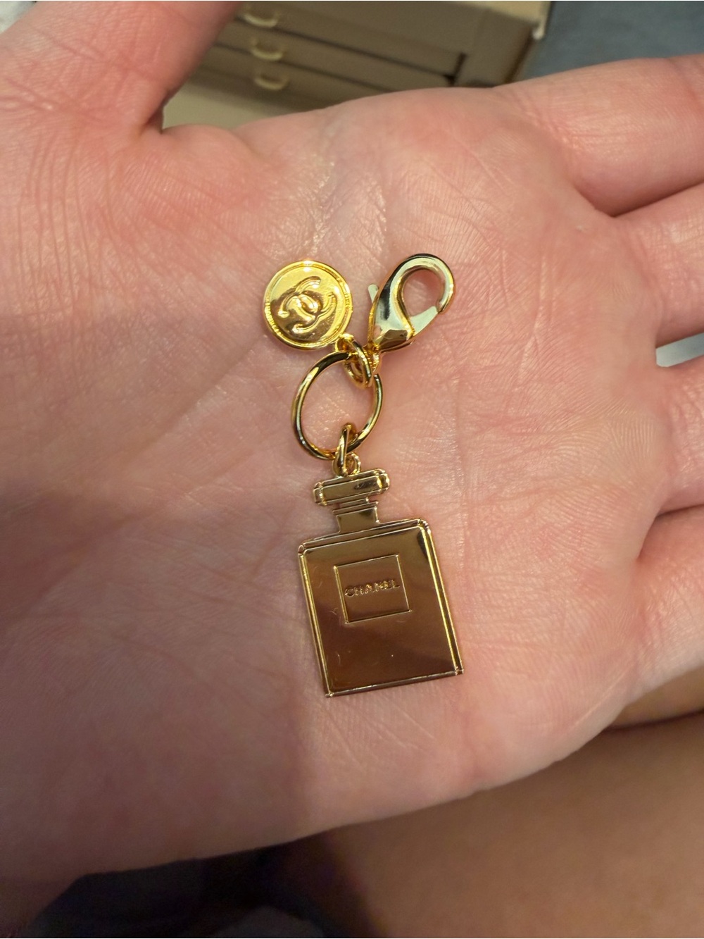 Chanel Gold Perfume Bottle Charm Keychain